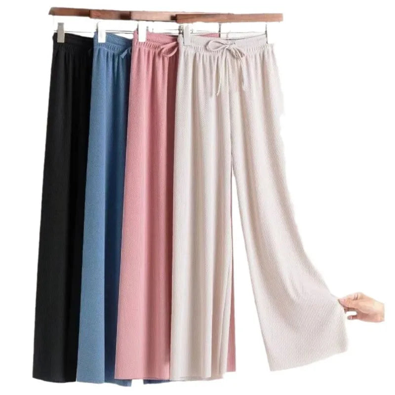 Summer Ice Silk Wide Leg Pants for Women Thin Ice Pants High Waist Draping Casual Loose Straight Leg Pants Floor Trousers