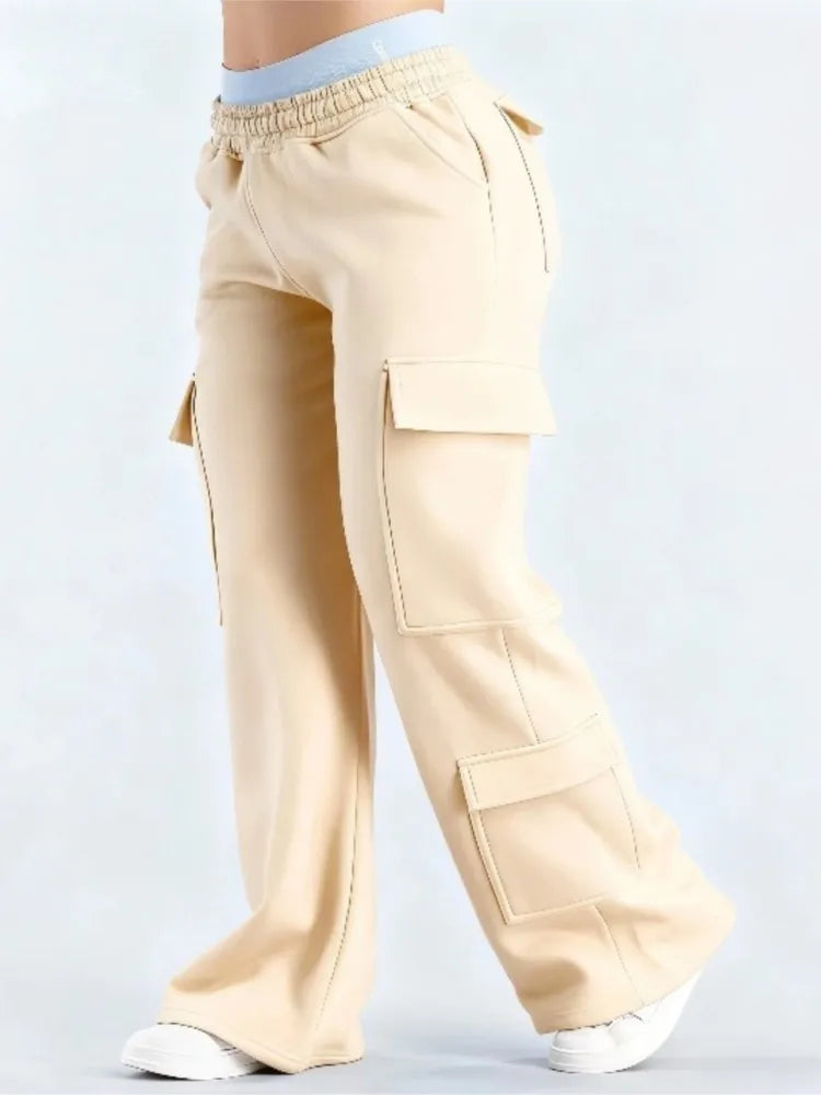 Ropa Mujer Fashion Solid Color Casual Pocket Versatile Pant Spring Temperament Commuting Loose Personality Sports Straight Pants