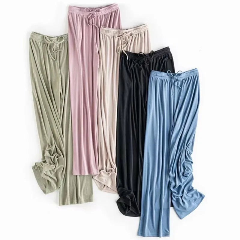 Summer Ice Silk Wide Leg Pants for Women Thin Ice Pants High Waist Draping Casual Loose Straight Leg Pants Floor Trousers